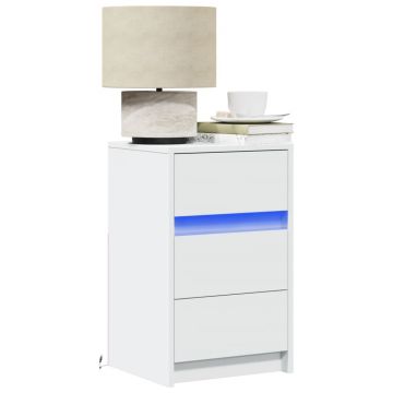 Gossi noptiera cu lumini led, alb, lemn prelucrat