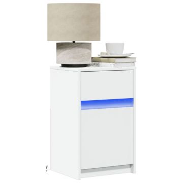 Gossi noptiera cu lumini led, alb, lemn prelucrat