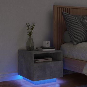 Gossi noptiera cu lumini led, gri beton, 40x39x37 cm