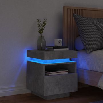 Gossi noptiera cu lumini led, gri beton, 40x39x48,5 cm