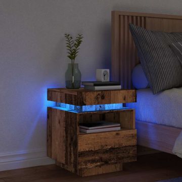 Gossi noptiera cu lumini led, lemn vechi, 40x39x48,5 cm