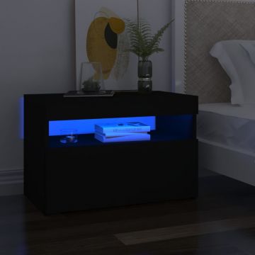 Gossi noptiera cu lumini led, negru, 60x35x40 cm, lemn prelucrat