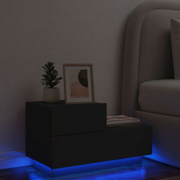 Gossi noptiera cu lumini led, negru, 70x36x40,5 cm