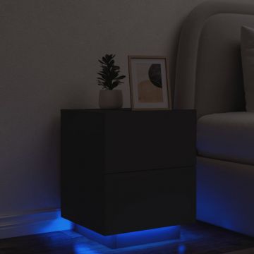 Gossi noptiera cu lumini led, negru, lemn prelucrat