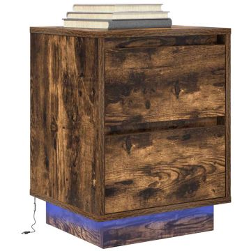 Gossi noptiera cu lumini led stejar afumat 38x34x50 cm