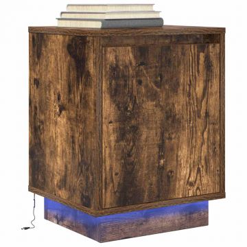 Gossi noptiera cu lumini led stejar afumat 38x34x50 cm