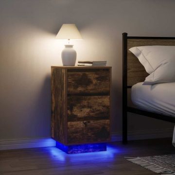Gossi noptiera cu lumini led stejar afumat 38x34x65 cm
