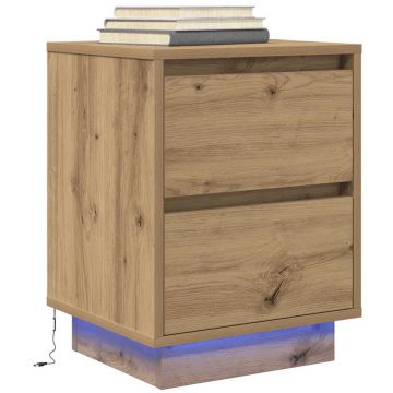 Gossi noptiera cu lumini led stejar artisan 38x34x50 cm