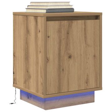 Gossi noptiera cu lumini led stejar artisan 38x34x50 cm