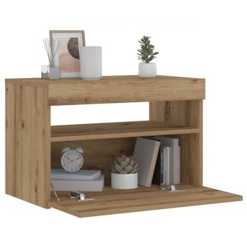 Gossi noptiera cu lumini led stejar artisan 60x35x40cm lemn prelucrat