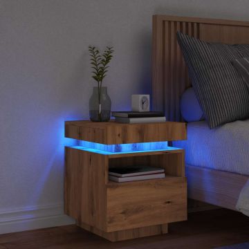 Gossi noptiera cu lumini led, stejar artizanal, 40x39x48,5 cm