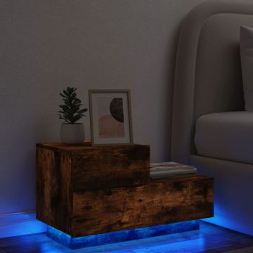 Gossi noptiera cu lumini led, stejar fumuriu, 70x36x40,5 cm