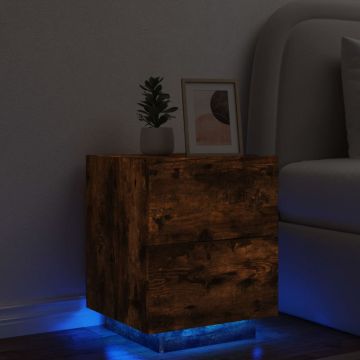 Gossi noptiera cu lumini led, stejar fumuriu, lemn prelucrat