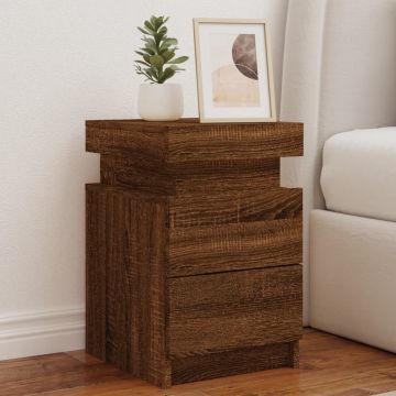 Gossi noptiera cu lumini led, stejar maro, 35x39x55 cm