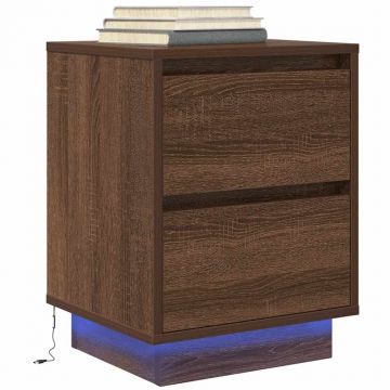 Gossi noptiera cu lumini led stejar maro 38x34x50 cm