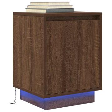 Gossi noptiera cu lumini led stejar maro 38x34x50 cm