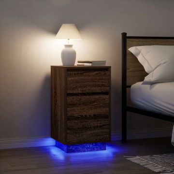 Gossi noptiera cu lumini led stejar maro 38x34x65 cm
