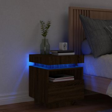Gossi noptiera cu lumini led, stejar maro, 40x39x48,5 cm