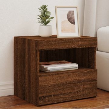 Gossi noptiera cu lumini led, stejar maro, 50x40x45 cm