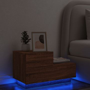 Gossi noptiera cu lumini led, stejar maro, 70x36x40,5 cm