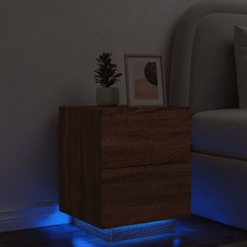 Gossi noptiera cu lumini led, stejar maro, lemn prelucrat