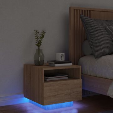 Gossi noptiera cu lumini led, stejar sonoma, 40x39x37 cm