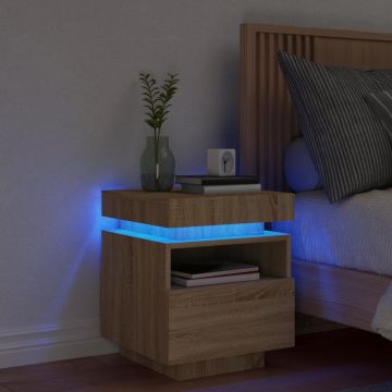 Gossi noptiera cu lumini led, stejar sonoma, 40x39x48,5 cm