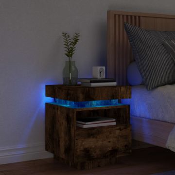 Gossi noptiera cu lumini led, stejar sonoma, 40x39x48,5 cm