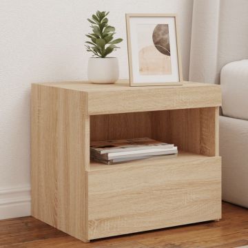 Gossi noptiera cu lumini led, stejar sonoma, 50x40x45 cm