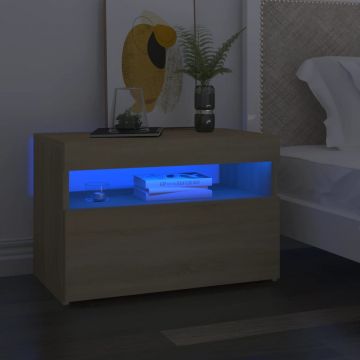 Gossi noptiera cu lumini led, stejar sonoma, 60x35x40 cm