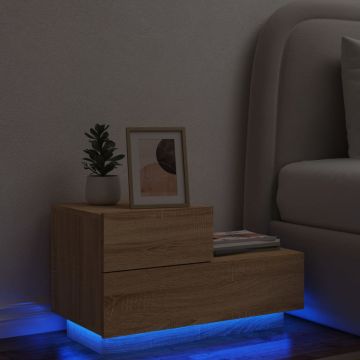 Gossi noptiera cu lumini led, stejar sonoma, 70x36x40,5 cm
