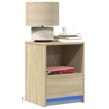 Gossi noptiera cu lumini led, stejar sonoma, lemn prelucrat