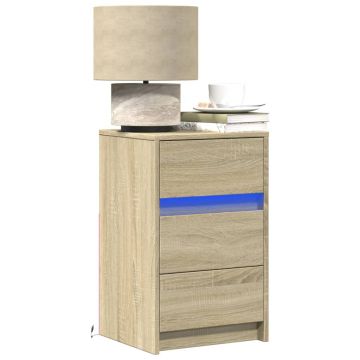 Gossi noptiera cu lumini led, stejar sonoma, lemn prelucrat