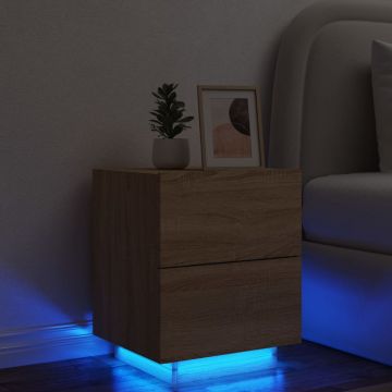 Gossi noptiera cu lumini led, stejar sonoma, lemn prelucrat
