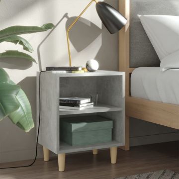 Gossi noptiera cu picioare din lemn masiv, gri beton, 40x30x50 cm