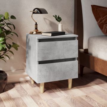 Gossi noptiera cu picioare din lemn masiv pin, gri beton, 40x35x50 cm