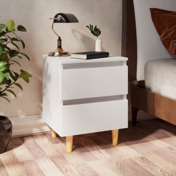 Gossi noptiera cu picioare lemn masiv pin, alb, 40x35x50 cm