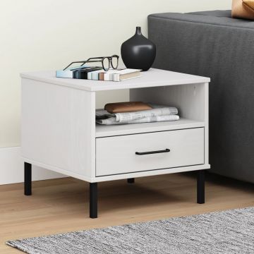Gossi noptiera cu picioare metalice „oslo”, alb, lemn masiv pin