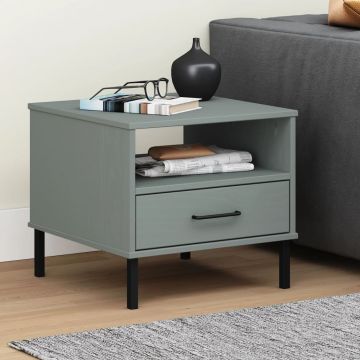 Gossi noptiera cu picioare metalice „oslo”, gri, lemn masiv pin