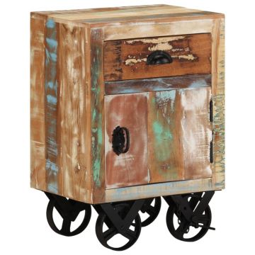Gossi noptiera cu roti, 40x30x57 cm, lemn masiv reciclat