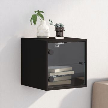 Gossi noptiera cu usa de sticla, negru, 35x37x35 cm