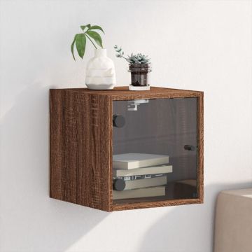 Gossi noptiera cu usa din sticla, stejar maro 35x37x35 cm