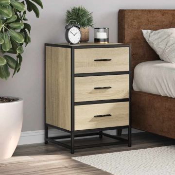 Gossi noptiera din stejar sonoma 40x34,5x60cm lemn prelucrat si metal