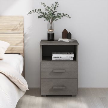 Gossi noptiera hamar, gri deschis, 40x35x62 cm, lemn masiv de pin