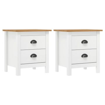 Gossi noptiera hill, 2 buc., alb, 46x35x49,5 cm, lemn masiv de pin