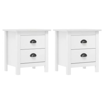 Gossi noptiera hill, 2 buc., alb, 46x35x49,5 cm, lemn masiv pin
