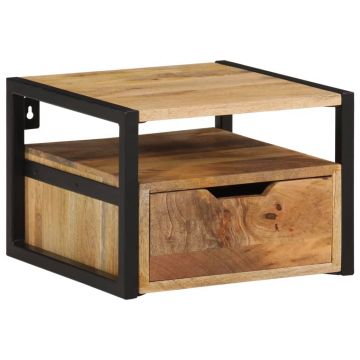 Gossi noptiera montata pe perete, 35x35x25 cm, lemn masiv de acacia