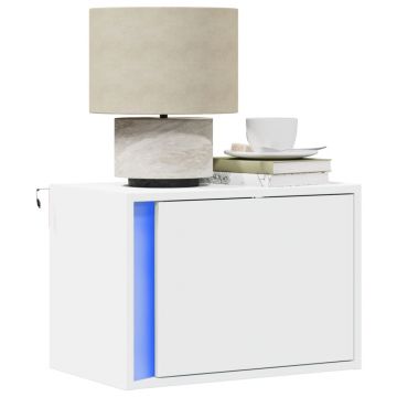 Gossi noptiera montata pe perete cu lumini led, alb