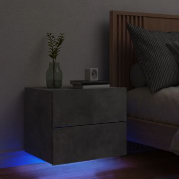 Gossi noptiera montata pe perete cu lumini led, gri beton