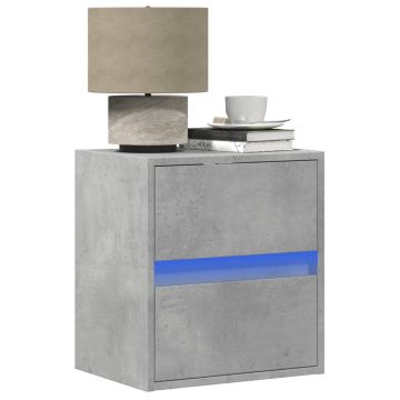 Gossi noptiera montata pe perete cu lumini led, gri beton